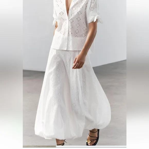 Zara ZW Collection Voluminous Skirt with Cutwork Embroidery Sz-L - Picture 3 of 11